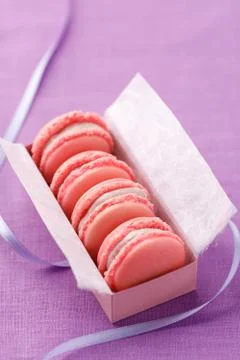 Pink macarons in a box Stock Photos
