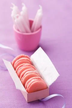 Pink macarons in a box Stock Photos