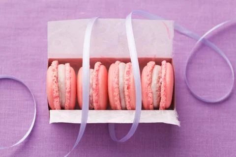 Pink macarons in a box Stock Photos