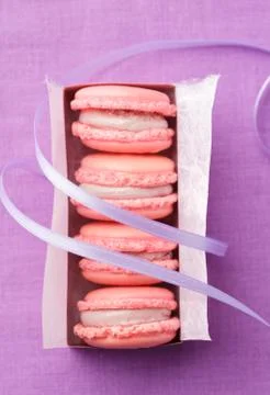 Pink macarons in a box Stock Photos