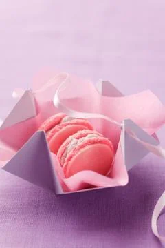 Pink macarons in a box Stock Photos