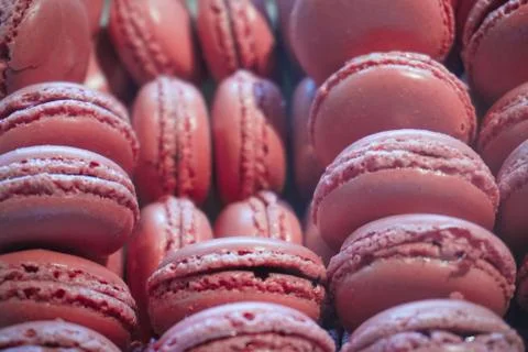 Pink macarons close up Stock Photos