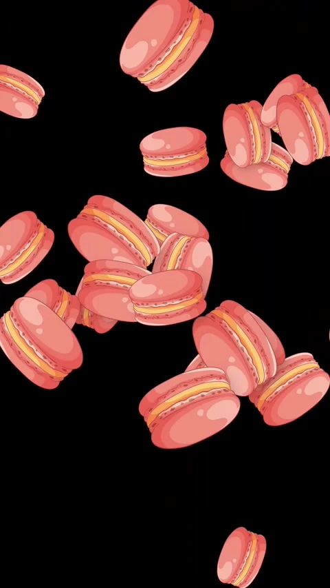 Pink Macarons Falling and Floating on Black Background Vertical Animation Stock Footage 344832596