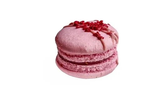 Pink Macaroon isolated on white background Photos