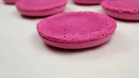 Pink Macaroon shells on baking sheet, prepared for filling Stock Footage 62426162