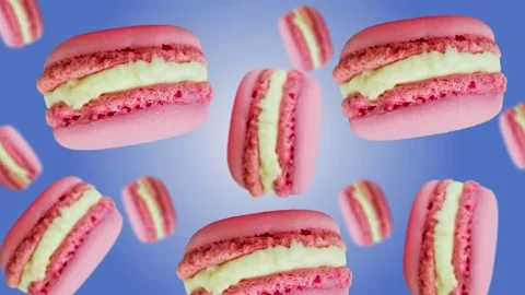Pink Macaroons cookie flying and wiggle. 4k - Valentine's Stock Footage 168618599