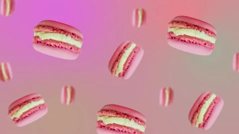 Pink Macaroons cookie flying and wiggle. 4k - Valentine's Stock Footage 168618869