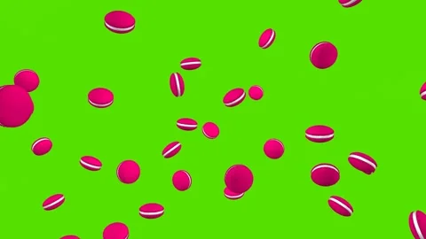Pink macaroons explode on green screen. 3D animation of French sweets. Stock Footage 304959952