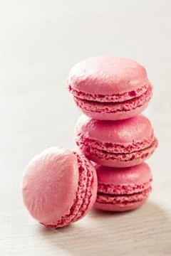 Pink macaroons french sweets stack Stock Photos