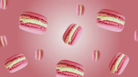 Pink Macaroons Heart cookie flying and wiggle. 4k - Valentine's Stock Footage 168618792