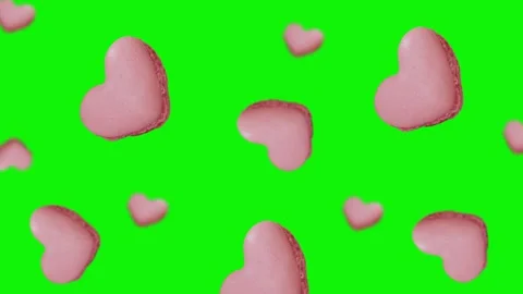 Pink Macaroons Heart cookie flying and wiggle. 4k - Valentine's Stock Footage 168618936