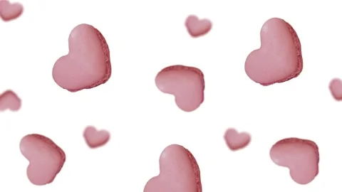 Pink Macaroons Heart cookie flying and wiggle. 4k - Valentine's Stock Footage 168618978