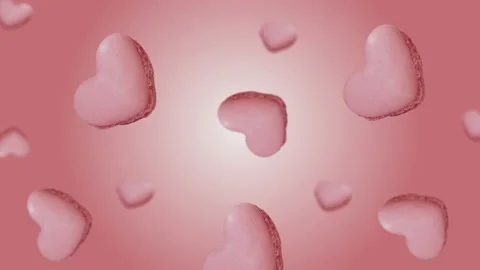 Pink Macaroons Heart cookie flying and wiggle. 4k - Valentine's Stock Footage 168619085