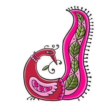 Pink magic bird isolated on white. Art for your design Stock Illustration
