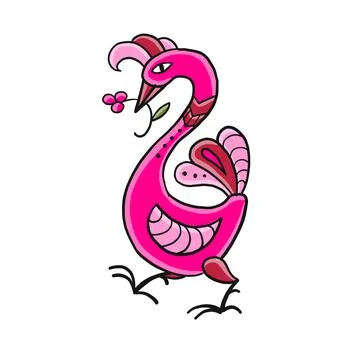 Pink magic bird isolated on white. Art for your design Stock Illustration