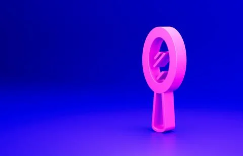 Pink Magic hand mirror icon isolated on blue background. Minimalism concept. 3D Stock Illustration