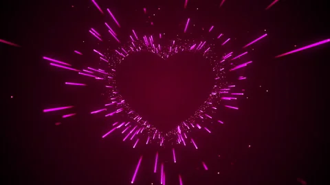 Pink magic heart shape made of particles and bright rays flying in a tunnel Stock-Footage 235406697
