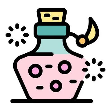 Pink magic potion with cork and crescent moon hanging from the neck Stock Illustration