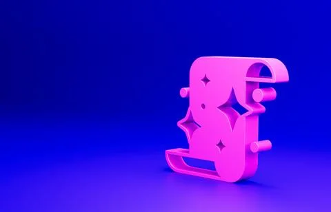 Pink Magic scroll icon isolated on blue background. Decree, paper, parchment Illustrazione stock