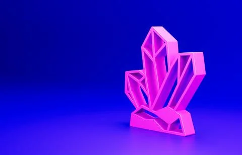 Pink Magic stone icon isolated on blue background. Fantasy crystal. Jewelry gem Illustrazione stock