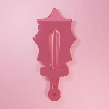 Pink Magic sword in fire icon isolated on pink background. Fiery sword. Mag.. Stock Illustration