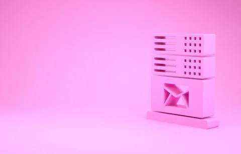 Pink Mail server icon isolated on pink background. Minimalism concept. 3d ill Illustrazione stock