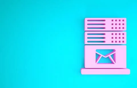 Pink Mail server icon isolated on blue background. Minimalism concept. 3d ill 스톡 일러스트