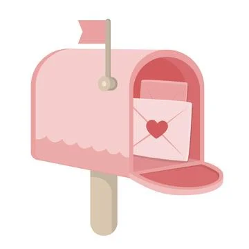 Pink mailbox with love letters flat cartoon illustration Stock Illustration