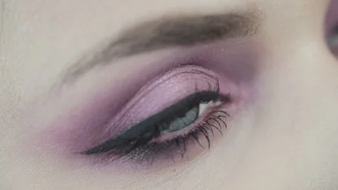 Pink make up. Makro shot of beautiful eye of gir Stock Footage 120855052