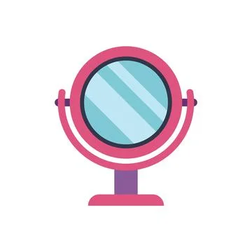 Pink makeup mirror standing on table surface reflecting light Stock Illustration