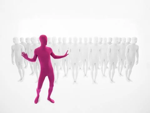 Pink man dancing in front of a crowd Illustrazione stock