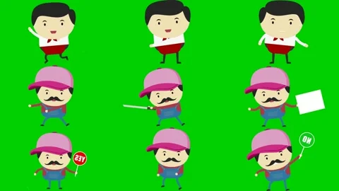 Pink man on green screen featuring man jump point stand walk sword stop sign Vídeo Stock 334704275