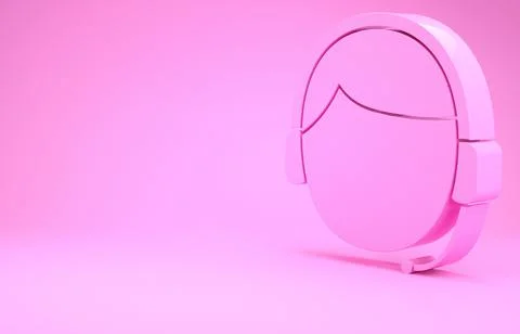 Pink Man with a headset icon isolated on pink background. Support operator in Stock Illustration