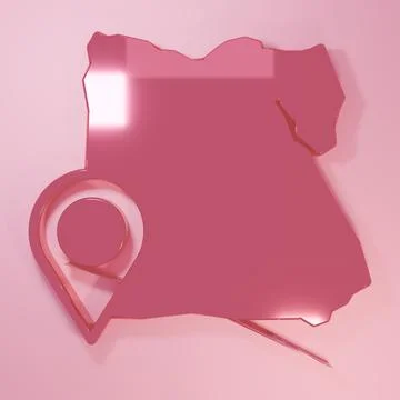 Pink Map of Egypt icon isolated on pink background. Minimalism concept. 3D .. Stock Illustration