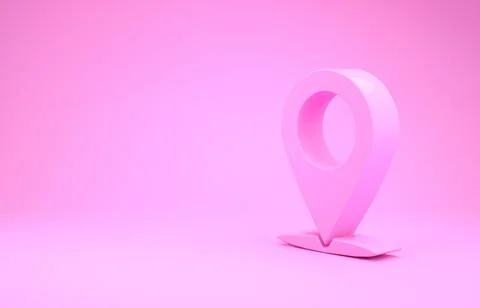 Pink Map pin icon isolated on pink background. Navigation, pointer, location, Stock Illustration