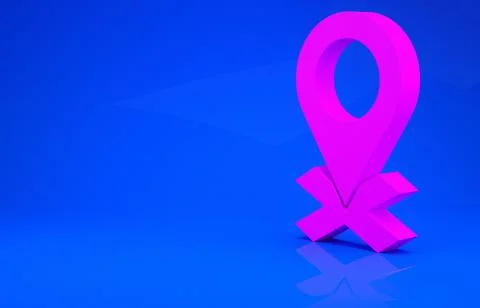 Pink Map pin icon isolated on blue background. Navigation, pointer, location, 스톡 일러스트