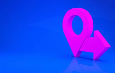 Pink Map pin icon isolated on blue background. Navigation, pointer, location, 스톡 일러스트