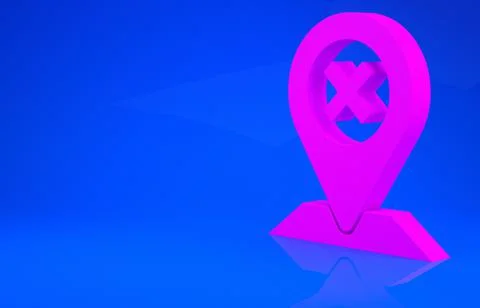 Pink Map pin icon isolated on blue background. Navigation, pointer, location, 스톡 일러스트