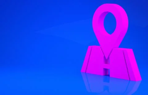 Pink Map pin icon isolated on blue background. Navigation, pointer, location, Stock Illustration