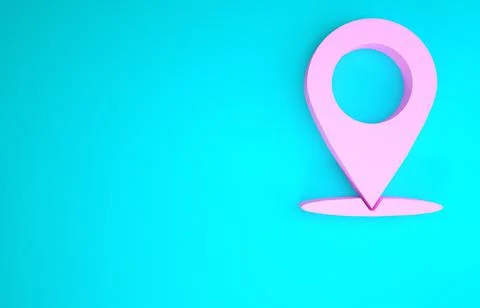 Pink Map pin icon isolated on blue background. Navigation, pointer, location, Stock Illustration