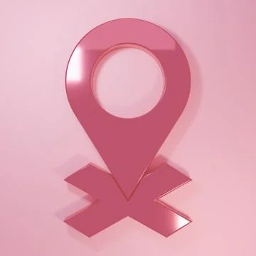 Pink Map pin icon isolated on pink background. Navigation, pointer, location, Illustrazione stock