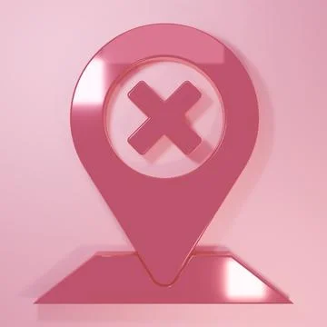 Pink Map pin icon isolated on pink background. Navigation, pointer, location, Illustrazione stock