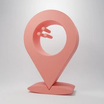 Pink Map pointer with bowling ball icon isolated on pink background. Sport .. Stock Illustration