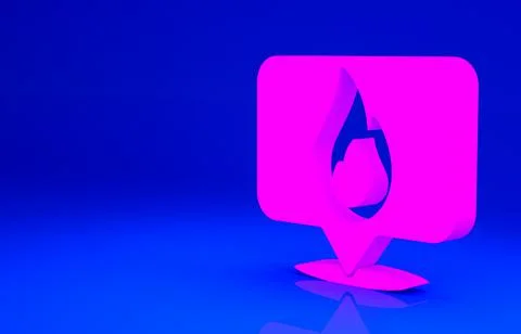 Pink Map pointer with fire flame icon isolated on blue background. Fire nearb 스톡 일러스트