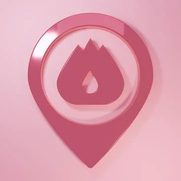 Pink Map pointer with fire flame icon isolated on pink background. Fire nea.. Stock Illustration