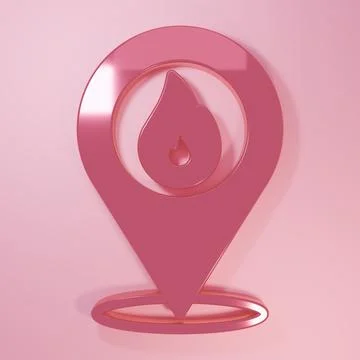 Pink Map pointer with fire flame icon isolated on pink background. Fire nea.. 스톡 일러스트