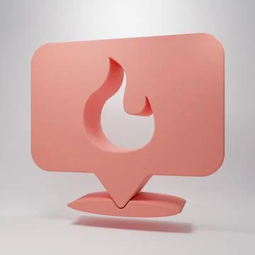 Pink Map pointer with fire flame icon isolated on pink background. Fire nea.. Illustrazione stock