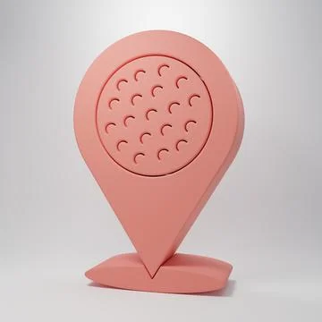 Pink Map pointer with golf sport club icon isolated on pink background. Min.. イラスト素材