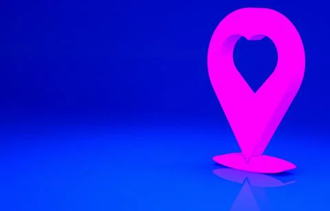 Pink Map pointer with heart icon isolated on blue background. Valentines day. Stock Illustration