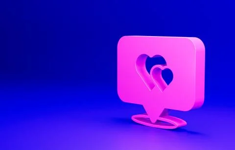 Pink Map pointer with heart icon isolated on blue background. Valentines day Stock Illustration
